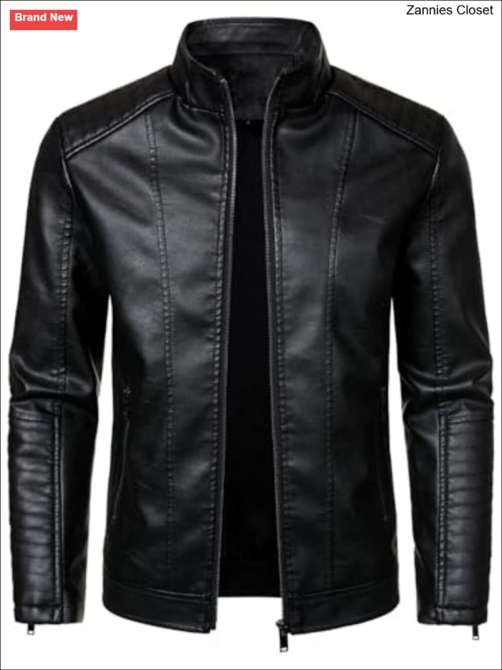 Men's Faux Leather Motorcycle Jacket Stand Collar Zip Biker